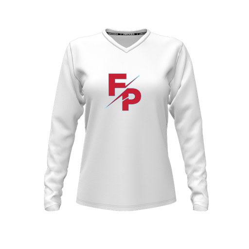 [CUS-DFW-TEES-CMF-VNK-LSL-WHT-FYXS-LOGO2] Decker Comfort T-Shirt (Female Youth XS, White, V Neck, Logo 2, Long Sleeve)