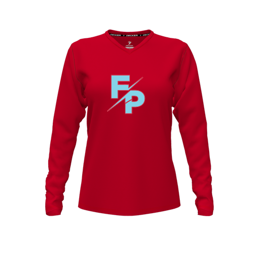 [FTLVCFRD-FYXS-LOGO1] Decker Comfort T-Shirt (Female Youth XS, Red, V Neck, Logo 1, Long Sleeve)