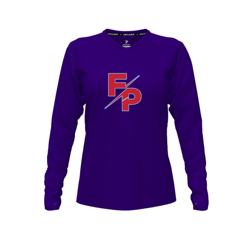 [FTLVCFPP-FYXS-LOGO2] Comfort T-Shirt (Female Youth XS, Purple, V Neck, Logo 2, Long Sleeve)