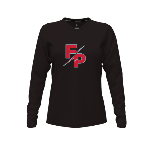 [FTLVPTBK-FYXS-LOGO2] Decker Performance T-Shirt (Female Youth XS, Black, V Neck, Logo 2, Long Sleeve)