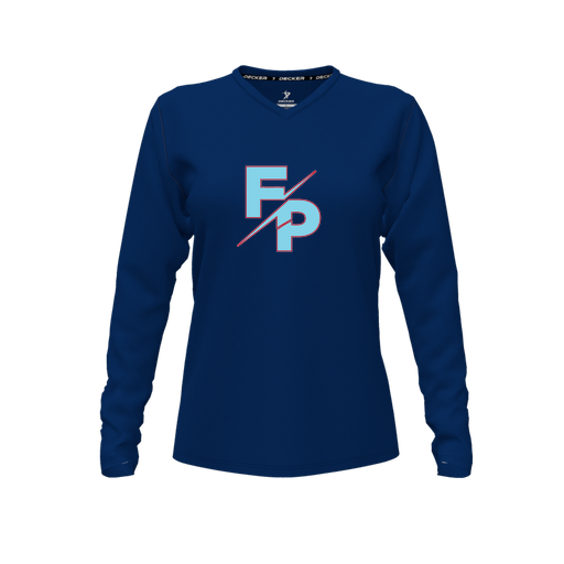 [CUS-DFW-TEES-PER-VNK-LSL-NVY-FYXS-LOGO1] Performance T-Shirt (Female Youth XS, Navy, V Neck, Logo 1, Long Sleeve)