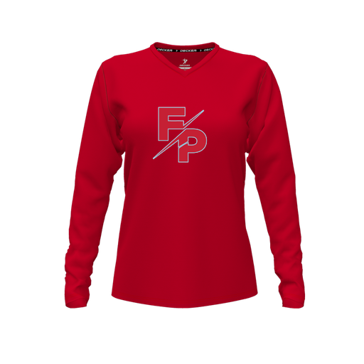 [FTLVPTRD-FYXS-LOGO2] Decker Performance T-Shirt (Female Youth XS, Red, V Neck, Logo 2, Long Sleeve)